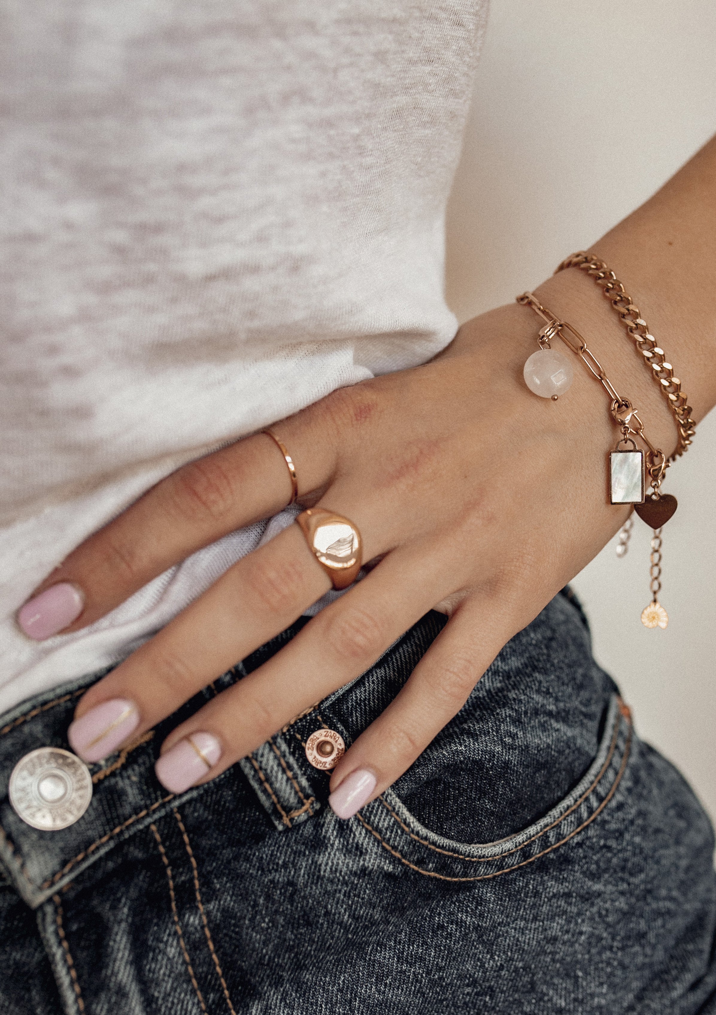 Ensemble Bague Acier Inoxydable Or Rose